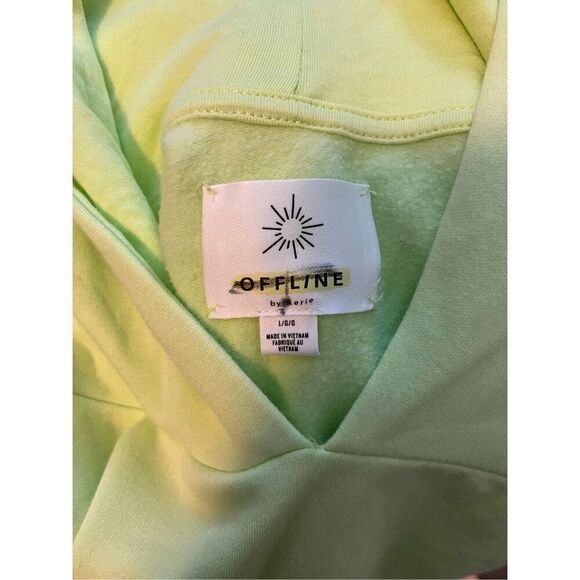 Aerie Offline Lime Green Cropped Hooded‎ Sweatshirt Size Large - Picture 2 of 4